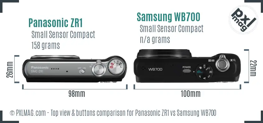 Panasonic ZR1 vs Samsung WB700 top view buttons comparison