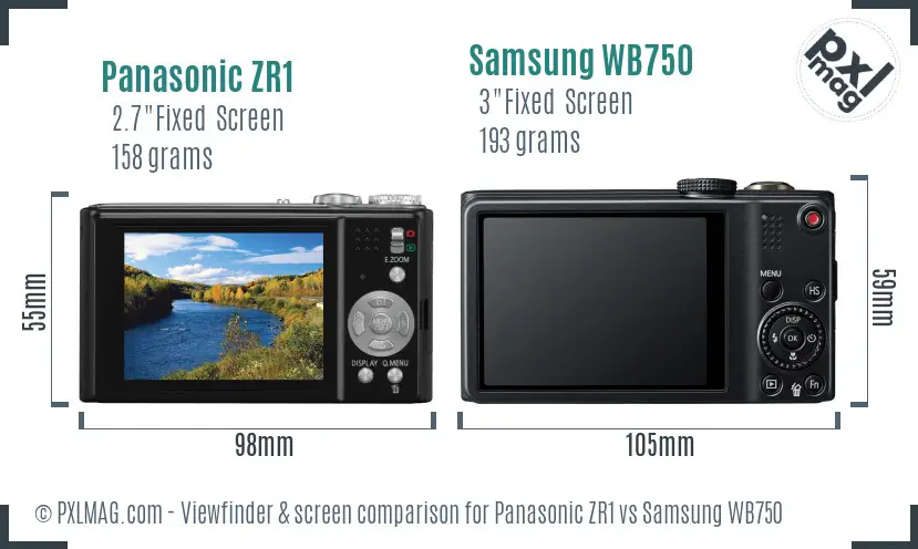 Panasonic ZR1 vs Samsung WB750 Screen and Viewfinder comparison