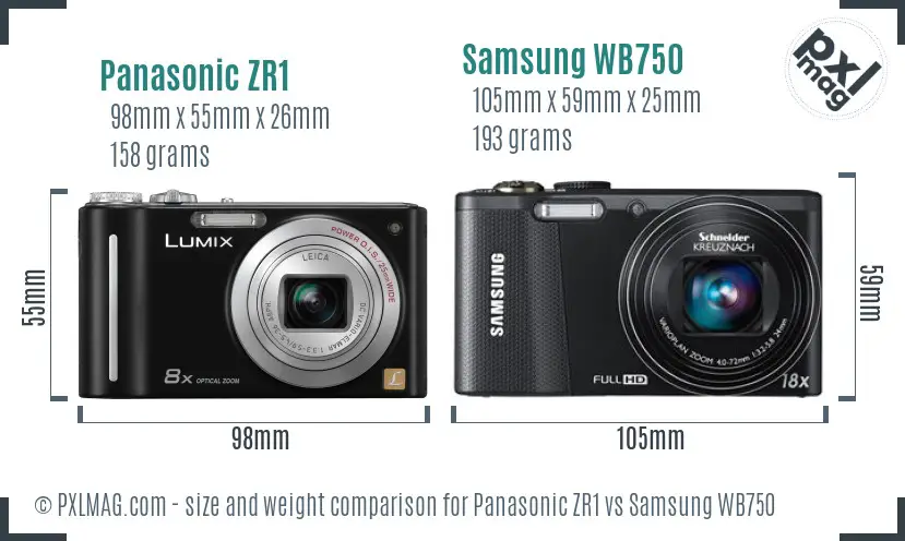 Panasonic ZR1 vs Samsung WB750 size comparison Panasonic ZR1 vs Samsung WB750 size comparison