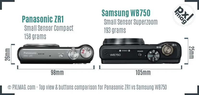 Panasonic ZR1 vs Samsung WB750 top view buttons comparison
