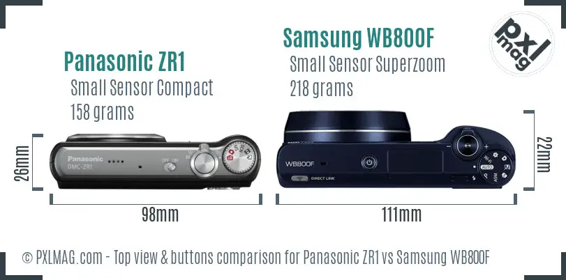 Panasonic ZR1 vs Samsung WB800F top view buttons comparison Panasonic ZR1 vs Samsung WB800F top view buttons comparison