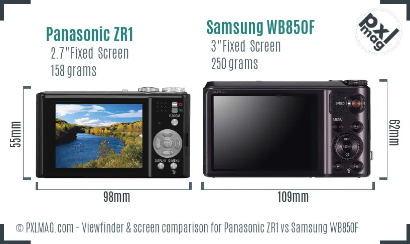 Panasonic ZR1 vs Samsung WB850F Screen and Viewfinder comparison