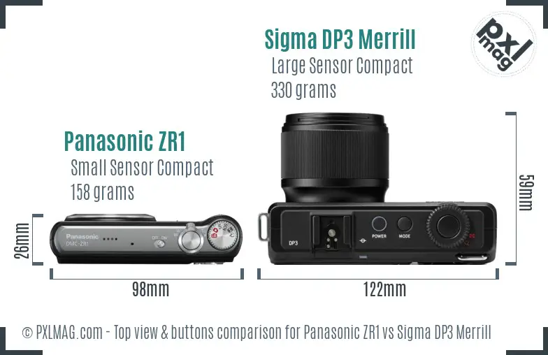 Panasonic ZR1 vs Sigma DP3 Merrill top view buttons comparison