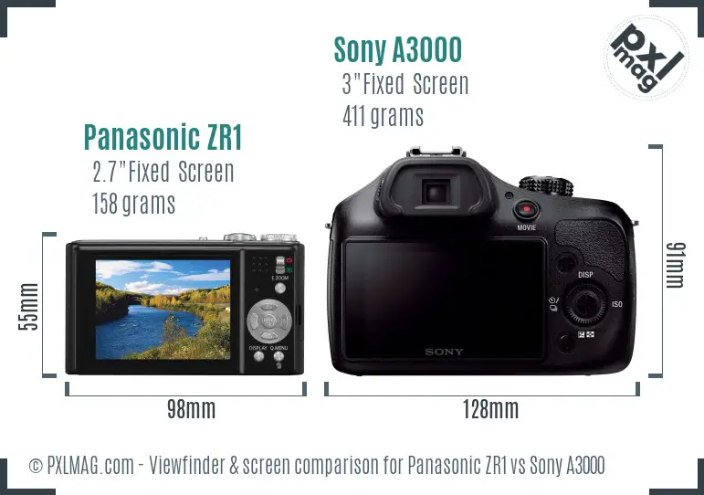 Panasonic ZR1 vs Sony A3000 Screen and Viewfinder comparison