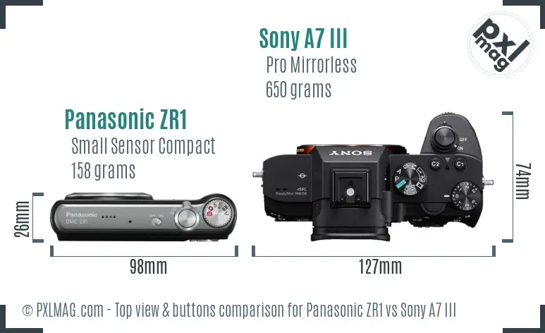 Panasonic ZR1 vs Sony A7 III top view buttons comparison Panasonic ZR1 vs Sony A7 III top view buttons comparison