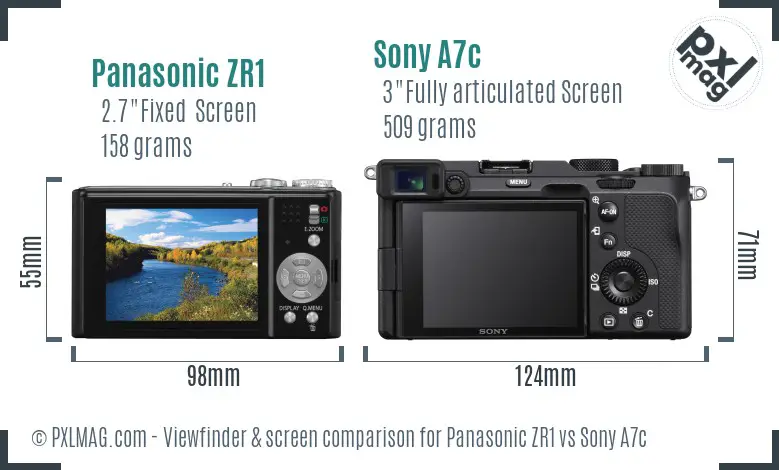 Panasonic ZR1 vs Sony A7c Screen and Viewfinder comparison