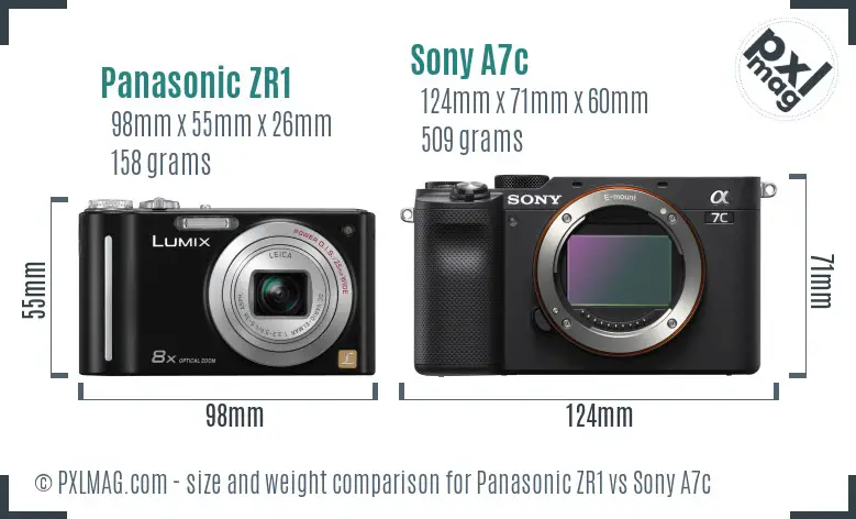 Panasonic ZR1 vs Sony A7c size comparison