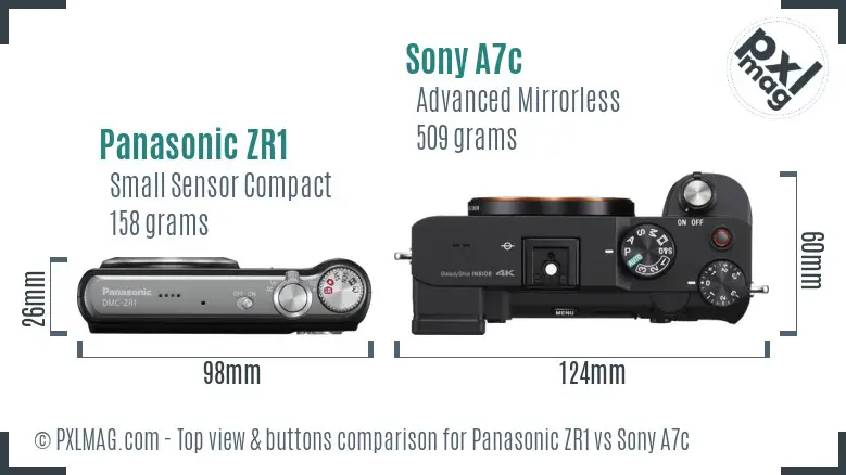 Panasonic ZR1 vs Sony A7c top view buttons comparison