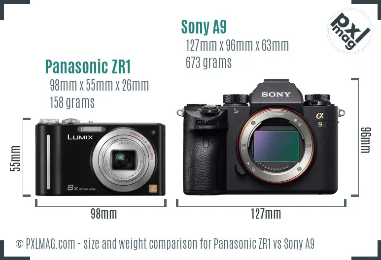 Panasonic ZR1 vs Sony A9 size comparison