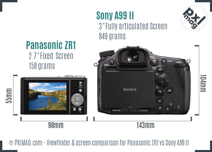 Panasonic ZR1 vs Sony A99 II Screen and Viewfinder comparison