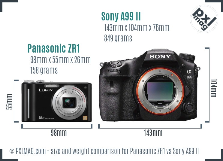 Panasonic ZR1 vs Sony A99 II size comparison