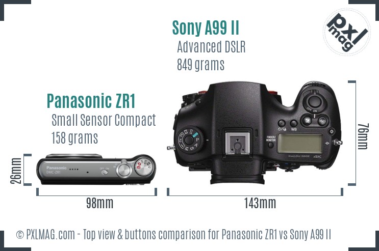 Panasonic ZR1 vs Sony A99 II top view buttons comparison