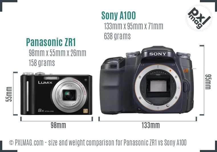 Panasonic ZR1 vs Sony A100 size comparison