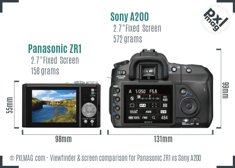 Panasonic ZR1 vs Sony A200 Screen and Viewfinder comparison