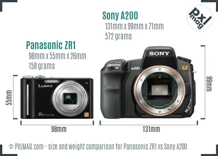 Panasonic ZR1 vs Sony A200 size comparison