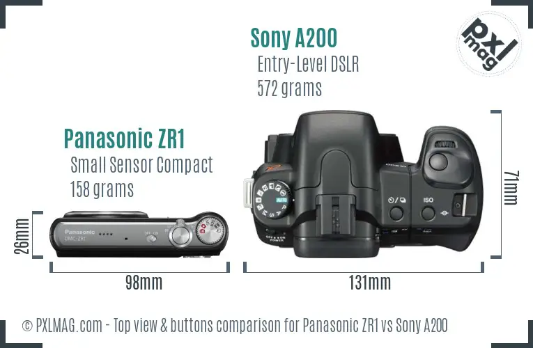 Panasonic ZR1 vs Sony A200 top view buttons comparison