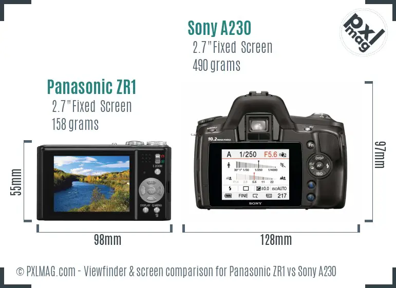 Panasonic ZR1 vs Sony A230 Screen and Viewfinder comparison