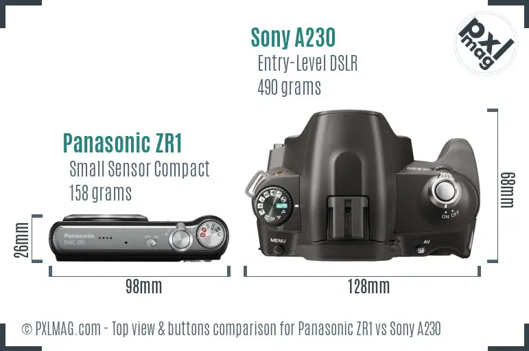 Panasonic ZR1 vs Sony A230 top view buttons comparison