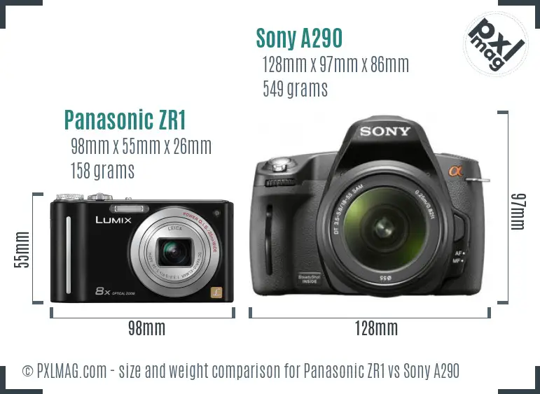 Panasonic ZR1 vs Sony A290 size comparison