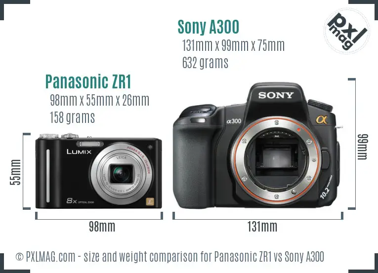 Panasonic ZR1 vs Sony A300 size comparison Panasonic ZR1 vs Sony A300 size comparison