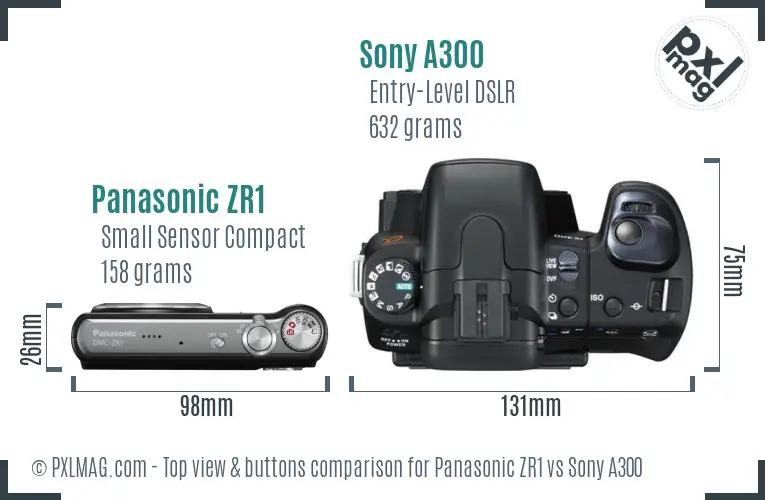 Panasonic ZR1 vs Sony A300 top view buttons comparison Panasonic ZR1 vs Sony A300 top view buttons comparison