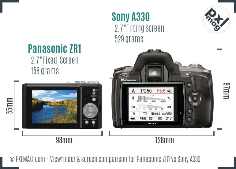 Panasonic ZR1 vs Sony A330 Screen and Viewfinder comparison