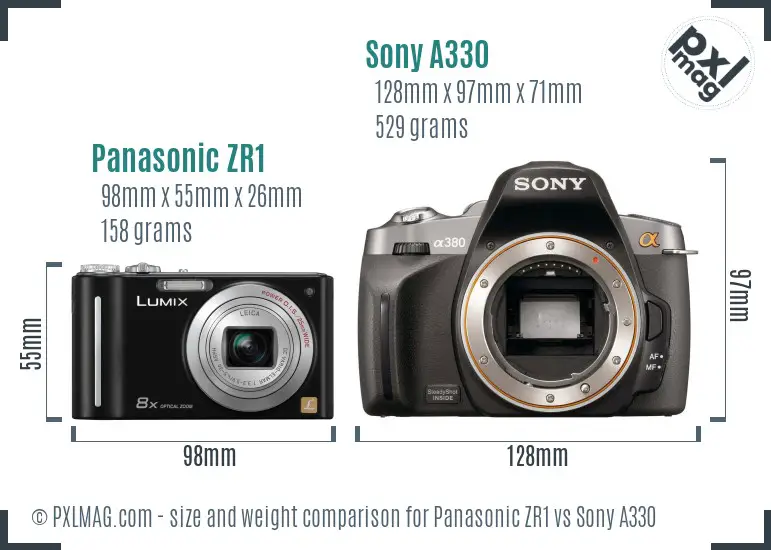 Panasonic ZR1 vs Sony A330 size comparison