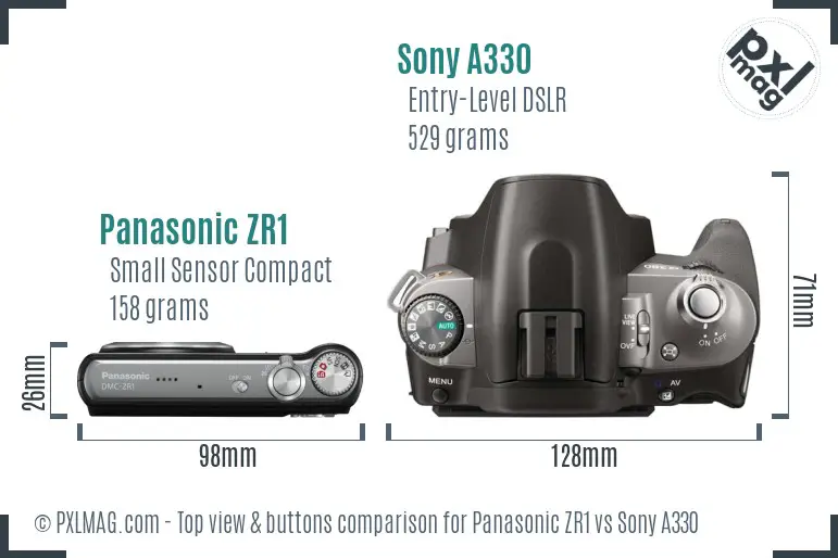 Panasonic ZR1 vs Sony A330 top view buttons comparison