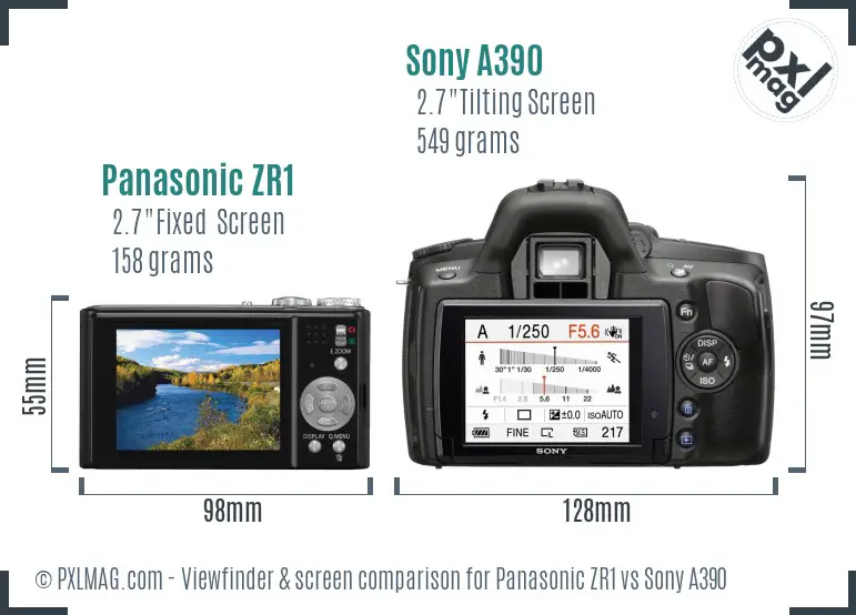 Panasonic ZR1 vs Sony A390 Screen and Viewfinder comparison Panasonic ZR1 vs Sony A390 Screen and Viewfinder comparison