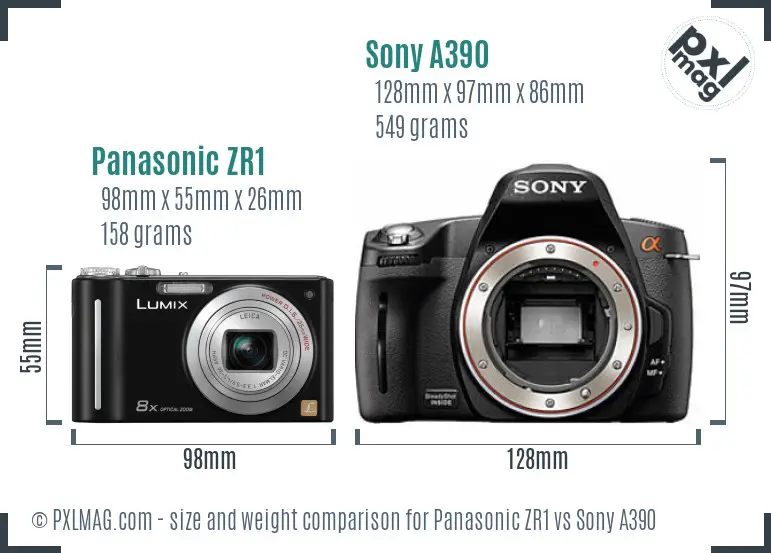 Panasonic ZR1 vs Sony A390 size comparison Panasonic ZR1 vs Sony A390 size comparison