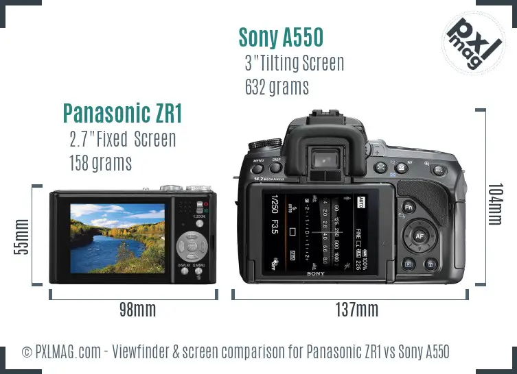 Panasonic ZR1 vs Sony A550 Screen and Viewfinder comparison