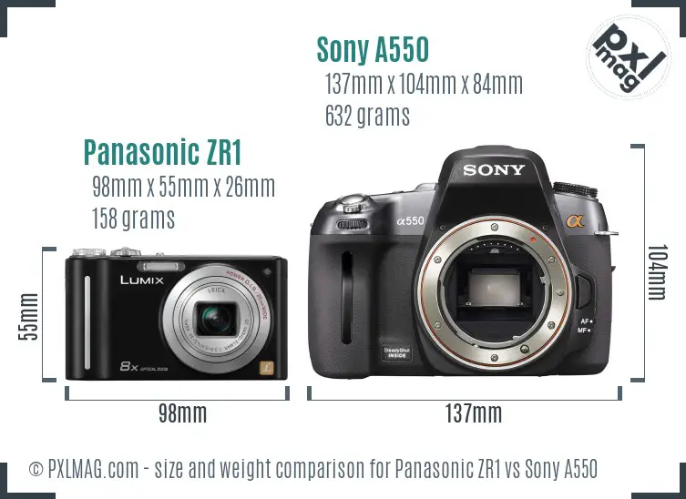 Panasonic ZR1 vs Sony A550 size comparison