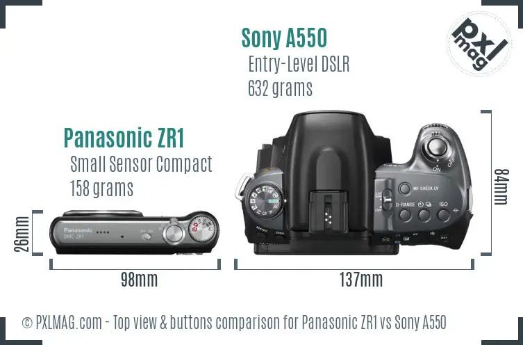 Panasonic ZR1 vs Sony A550 top view buttons comparison