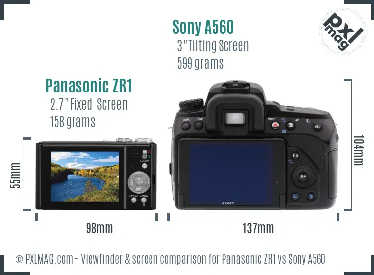 Panasonic ZR1 vs Sony A560 Screen and Viewfinder comparison Panasonic ZR1 vs Sony A560 Screen and Viewfinder comparison