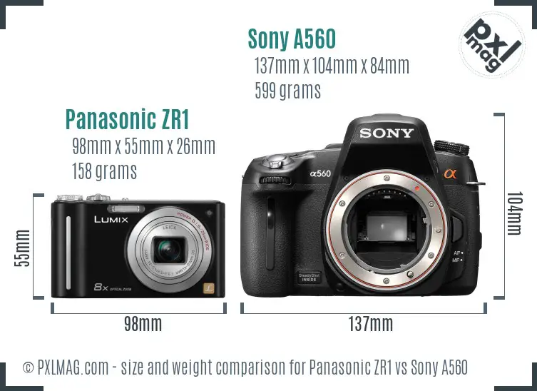 Panasonic ZR1 vs Sony A560 size comparison Panasonic ZR1 vs Sony A560 size comparison