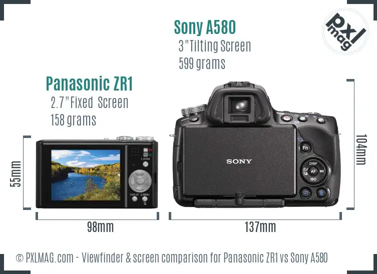 Panasonic ZR1 vs Sony A580 Screen and Viewfinder comparison