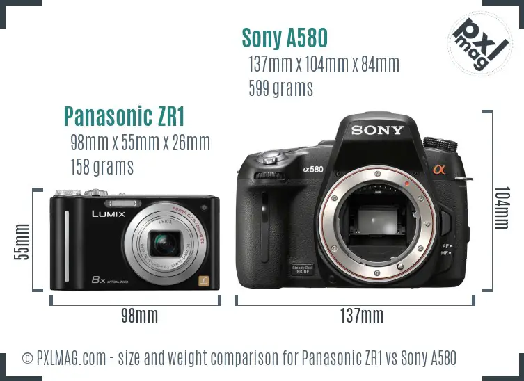 Panasonic ZR1 vs Sony A580 size comparison