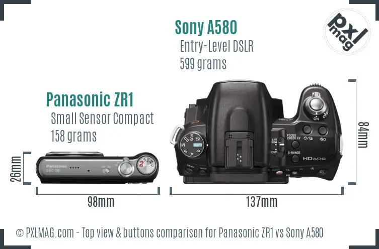 Panasonic ZR1 vs Sony A580 top view buttons comparison