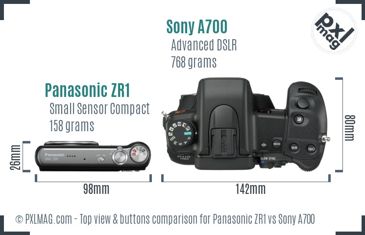 Panasonic ZR1 vs Sony A700 top view buttons comparison