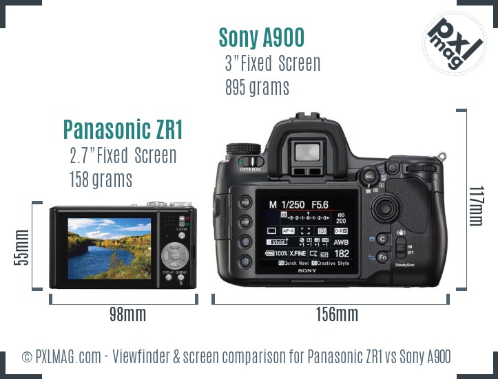 Panasonic ZR1 vs Sony A900 Screen and Viewfinder comparison