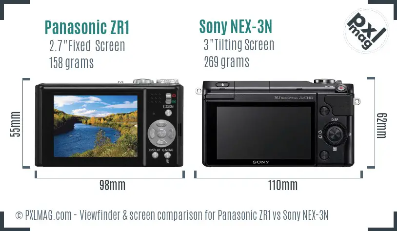 Panasonic ZR1 vs Sony NEX-3N Screen and Viewfinder comparison Panasonic ZR1 vs Sony NEX-3N Screen and Viewfinder comparison