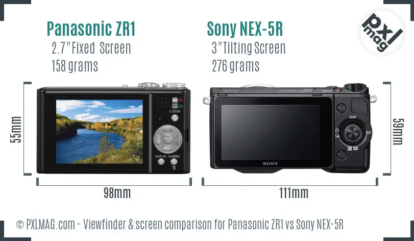 Panasonic ZR1 vs Sony NEX-5R Screen and Viewfinder comparison