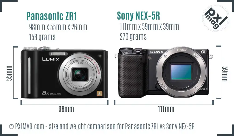 Panasonic ZR1 vs Sony NEX-5R size comparison