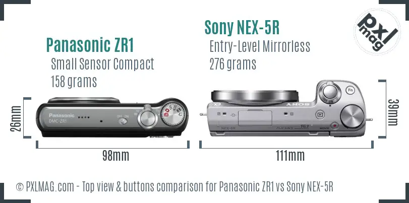 Panasonic ZR1 vs Sony NEX-5R top view buttons comparison