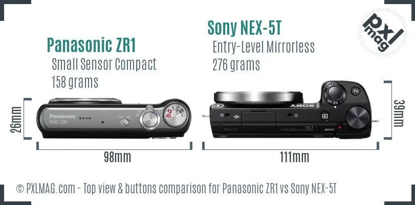 Panasonic ZR1 vs Sony NEX-5T top view buttons comparison