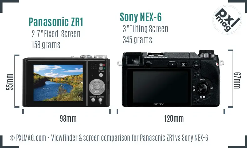 Panasonic ZR1 vs Sony NEX-6 Screen and Viewfinder comparison Panasonic ZR1 vs Sony NEX-6 Screen and Viewfinder comparison