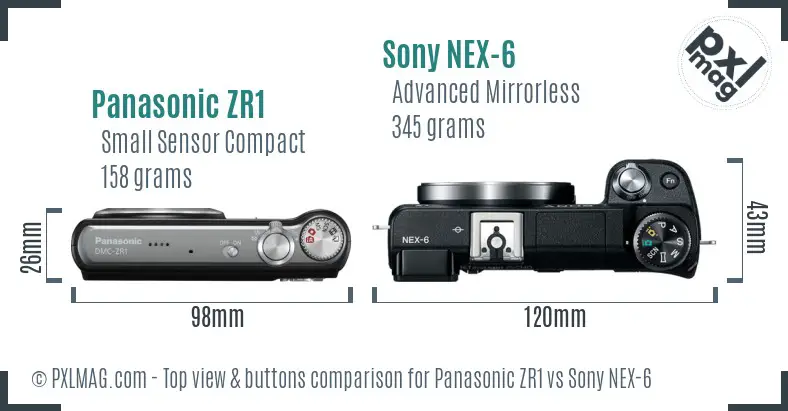 Panasonic ZR1 vs Sony NEX-6 top view buttons comparison Panasonic ZR1 vs Sony NEX-6 top view buttons comparison