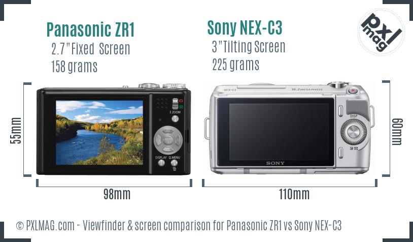 Panasonic ZR1 vs Sony NEX-C3 Screen and Viewfinder comparison