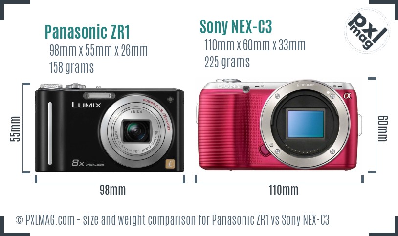 Panasonic ZR1 vs Sony NEX-C3 size comparison
