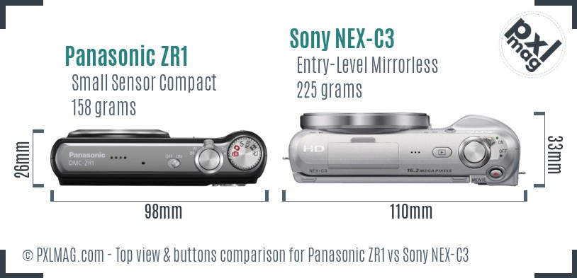 Panasonic ZR1 vs Sony NEX-C3 top view buttons comparison